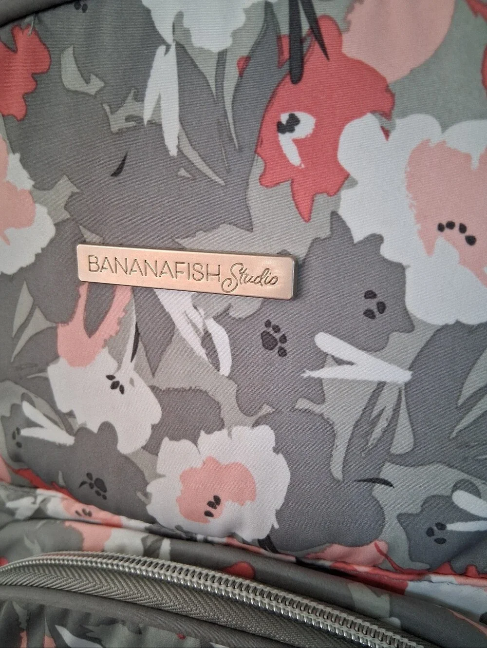 Bananafish Floral Gray, Pink, White Baby Diaper Bag Backpack with Changing Pad
